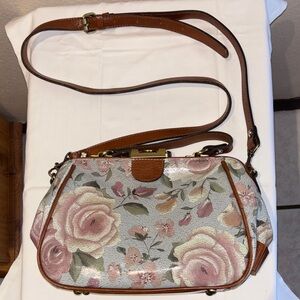 Patricia Nash Floral Print Shoulder Bag in Pink and Brown